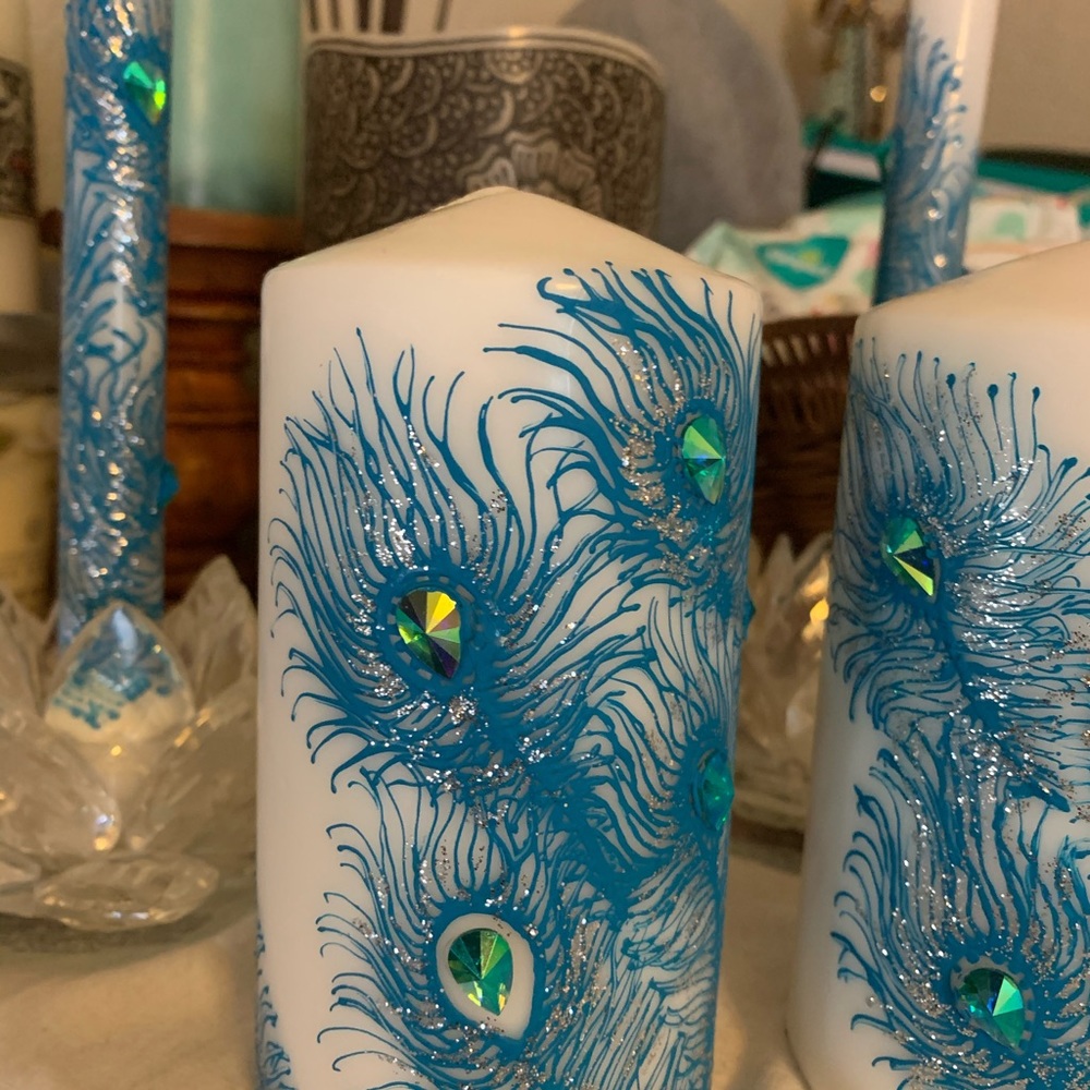 Candle Set with peacock design - Picture 3 of 4